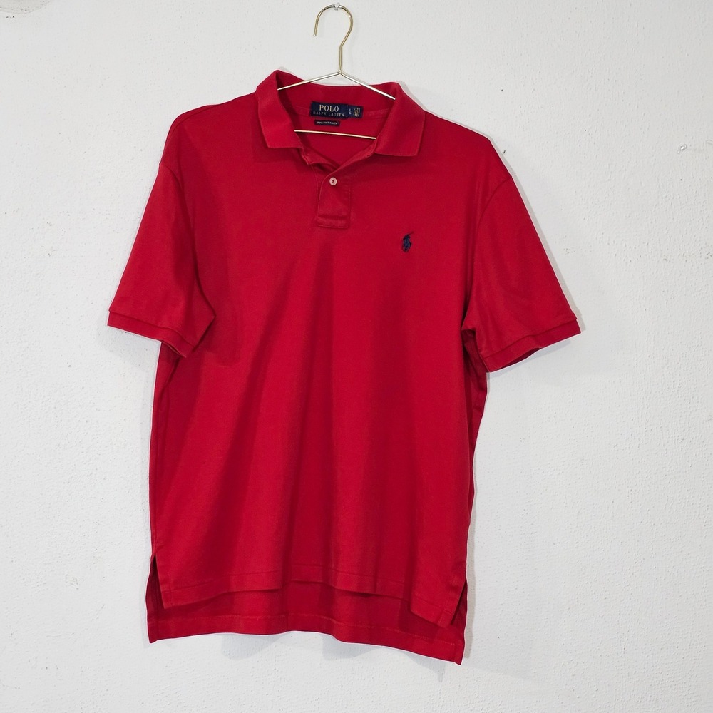 Polo Ralph Lauren Red Pima Soft Touch Cotton Polo Shirt Mens Large Navy Pony